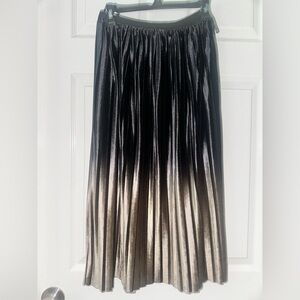 THML Black and Tan Pleated Velvet A-Line Skirt